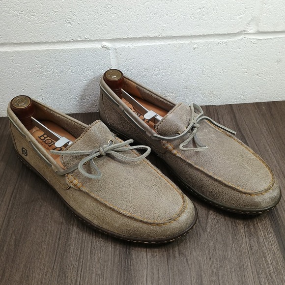 Born Men's Size 9 Distressed Moc Toe Gray Leather Slip On Boat Shoes Loafers - Picture 3 of 7